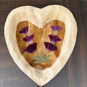 Heart-Shaped Wooden Art Piece with Purple Accents